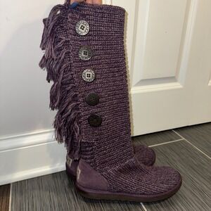 UGG Ausralia Purple Cardy Fringe Knit Tall 5 Button Sz 9 Boot Calf EUC